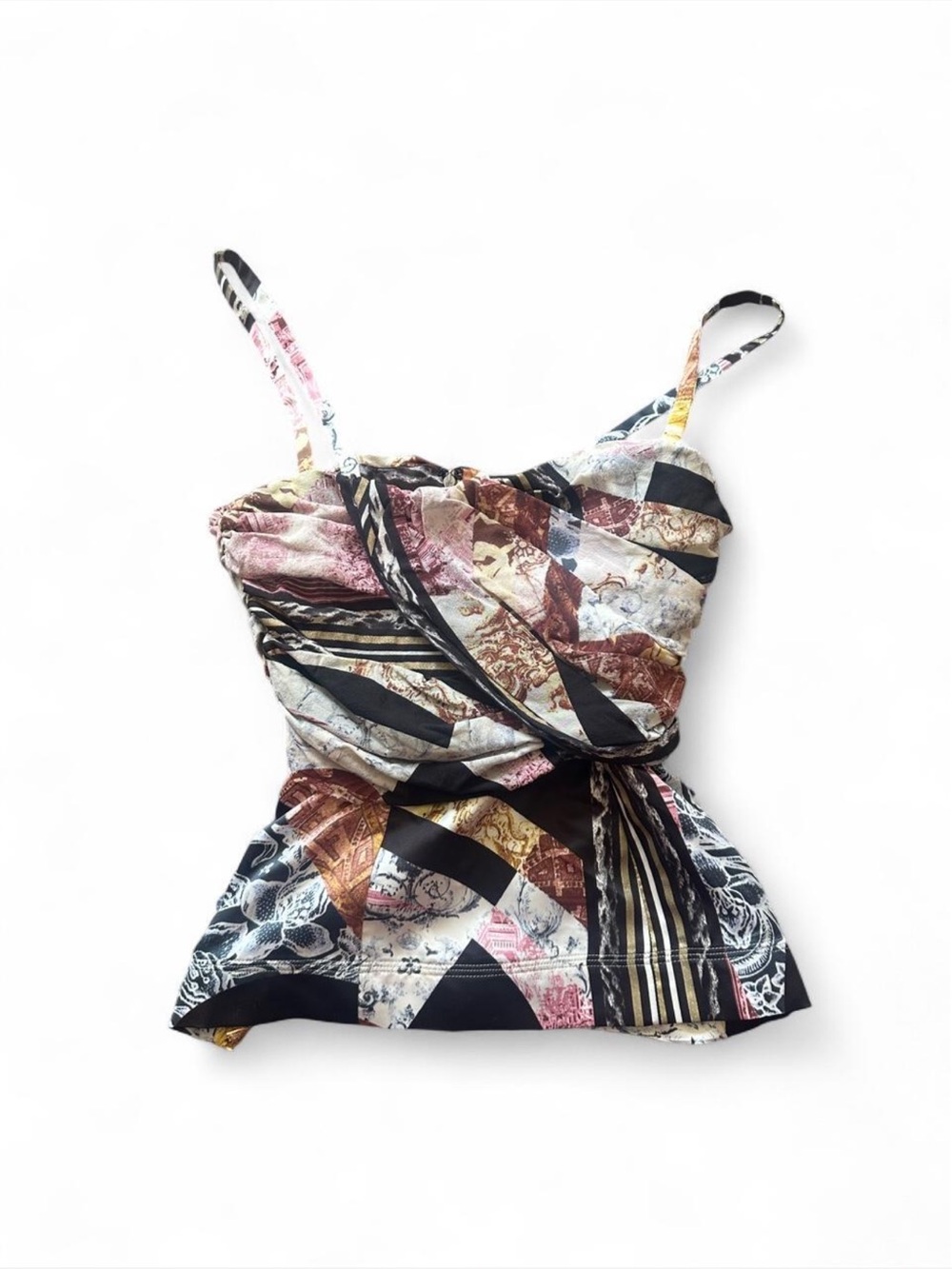 Roberto cavalli’s just cavalli silky printed blouse with black, white, and brown